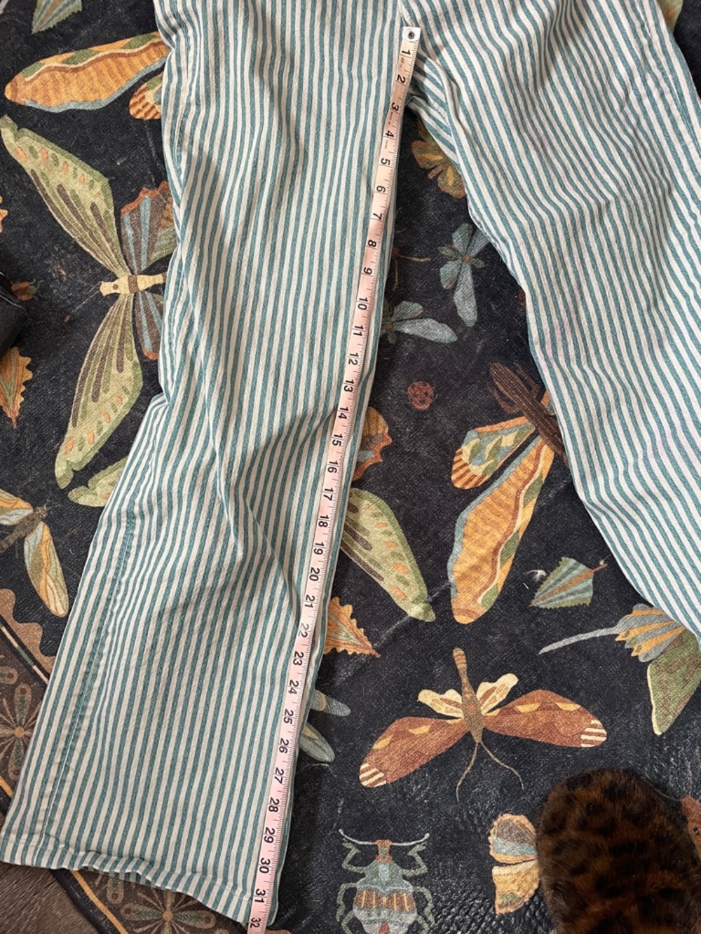 Free People Striped High-Waist Denim Jeans in Teal and White - Picture 6 of 6